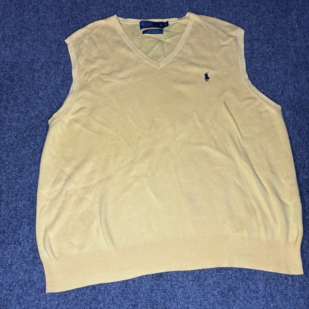 Vintage Polo Ralph Lauren Men's XL Yellow Pima Cotton Knit Sweater‎ Vest